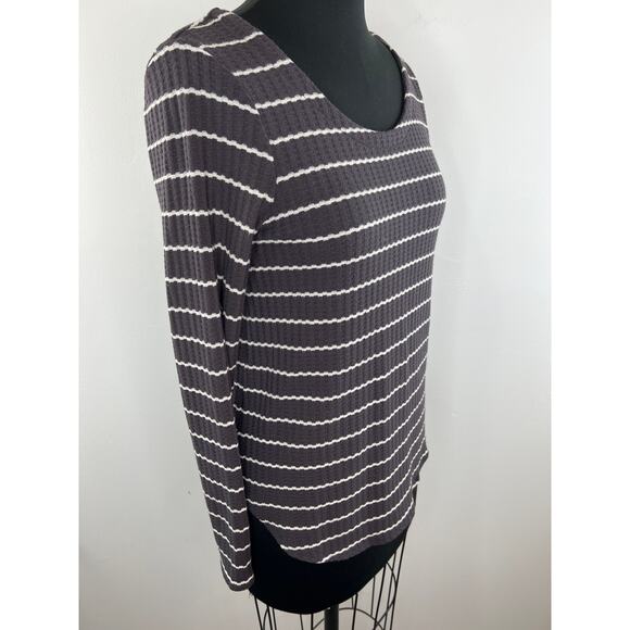CHASER Gray White Striped Long Sleeve Waffle Knit Women's Top Size S Small - Picture 2 of 9